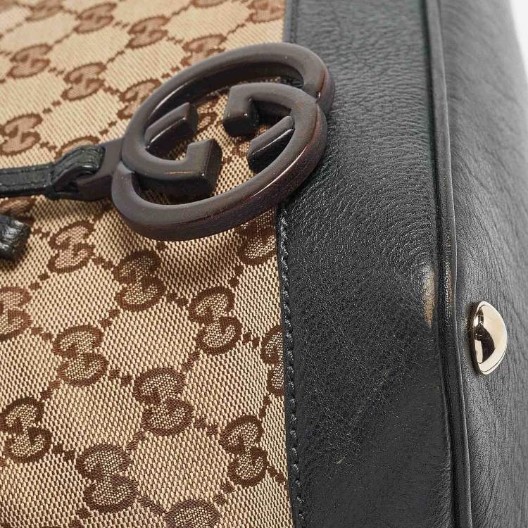 Pre Owned Gucci Brown/Dark Green GG Canvas and Leather Charm Dome Satchel