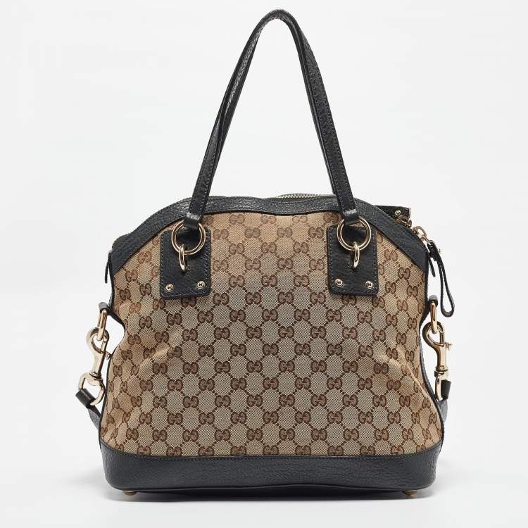 Pre Owned Gucci Brown/Dark Green GG Canvas and Leather Charm Dome Satchel