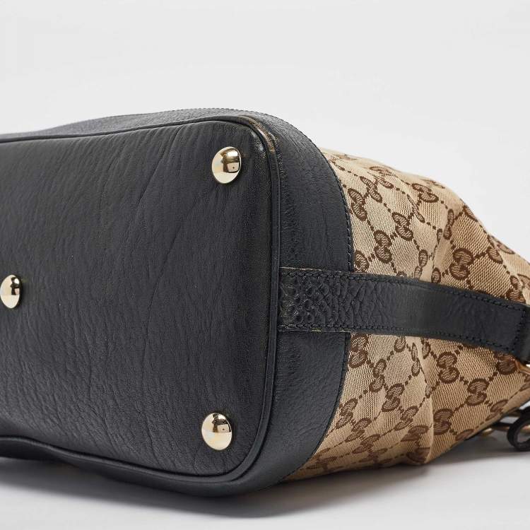 Pre Owned Gucci Brown/Dark Green GG Canvas and Leather Charm Dome Satchel