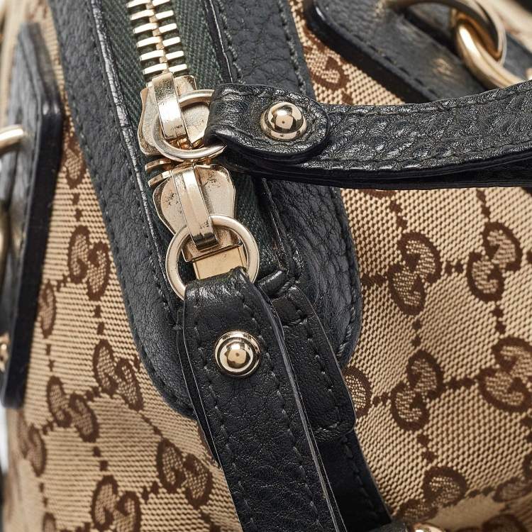Pre Owned Gucci Brown/Dark Green GG Canvas and Leather Charm Dome Satchel
