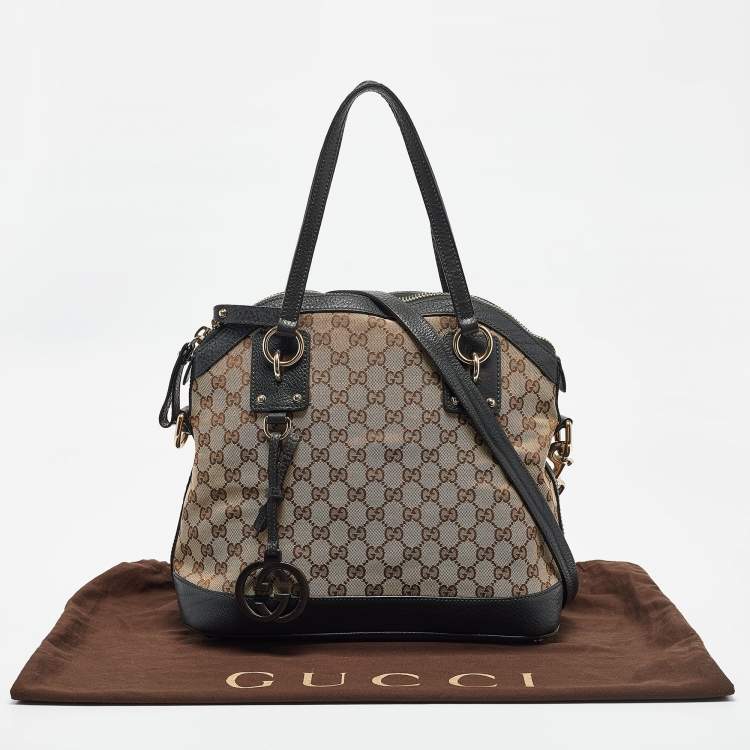 Pre Owned Gucci Brown/Dark Green GG Canvas and Leather Charm Dome Satchel