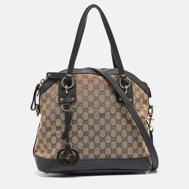 Pre Owned Gucci Brown/Dark Green GG Canvas and Leather Charm Dome Satchel