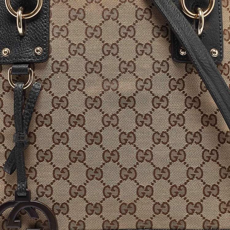 Pre Owned Gucci Brown/Dark Green GG Canvas and Leather Charm Dome Satchel