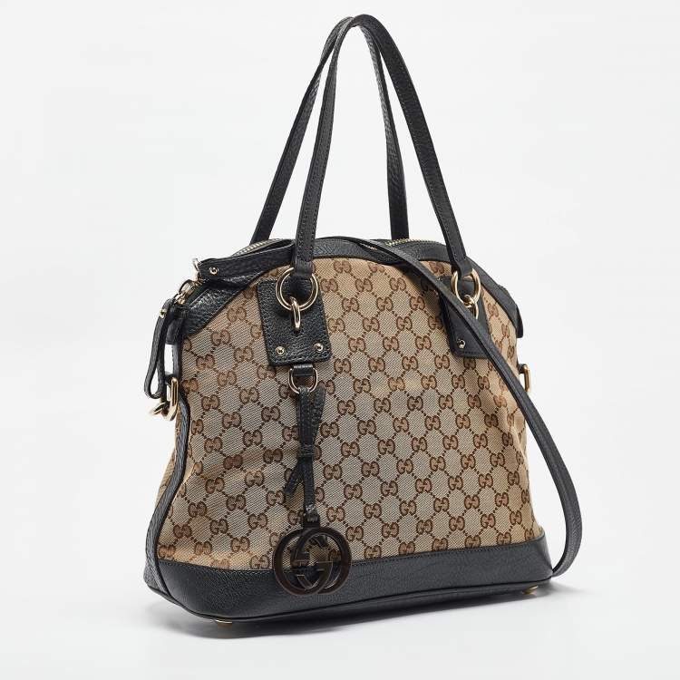 Pre Owned Gucci Brown/Dark Green GG Canvas and Leather Charm Dome Satchel