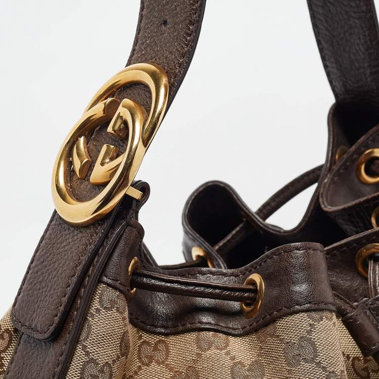 Pre Owned Gucci Dark Brown/Beige GG Canvas Interlocking Icon Hobo