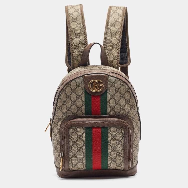 Pre Owned Gucci Beige/Ebony GG Supreme Canvas and Leather Small Ophidia Backpack