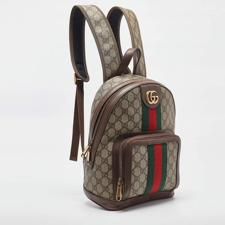 Pre Owned Gucci Beige/Ebony GG Supreme Canvas and Leather Small Ophidia Backpack