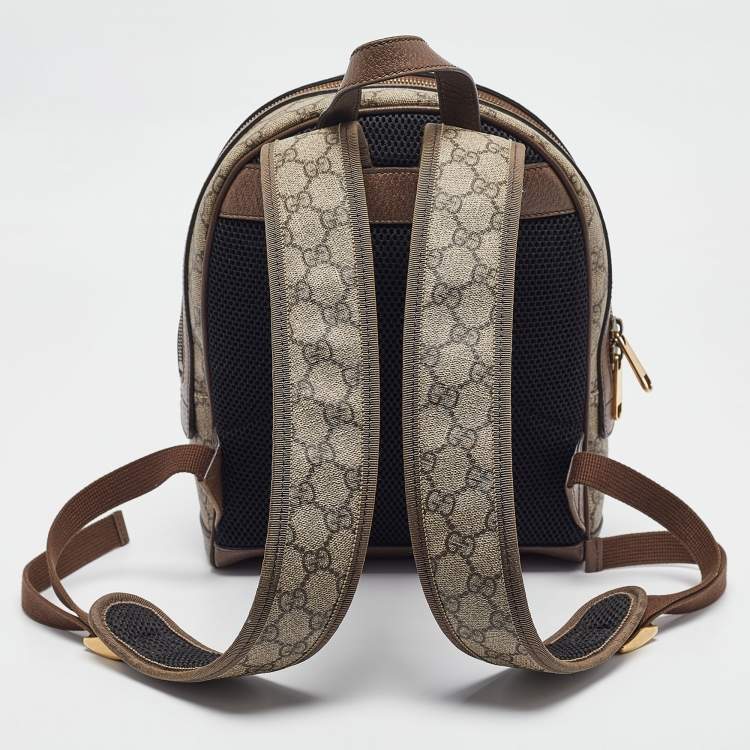 Pre Owned Gucci Beige/Ebony GG Supreme Canvas and Leather Small Ophidia Backpack