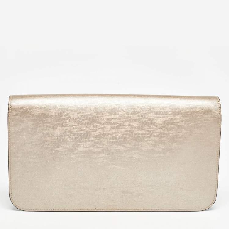 Pre Owned Gucci Metallic Beige Leather Bright Bit Clutch