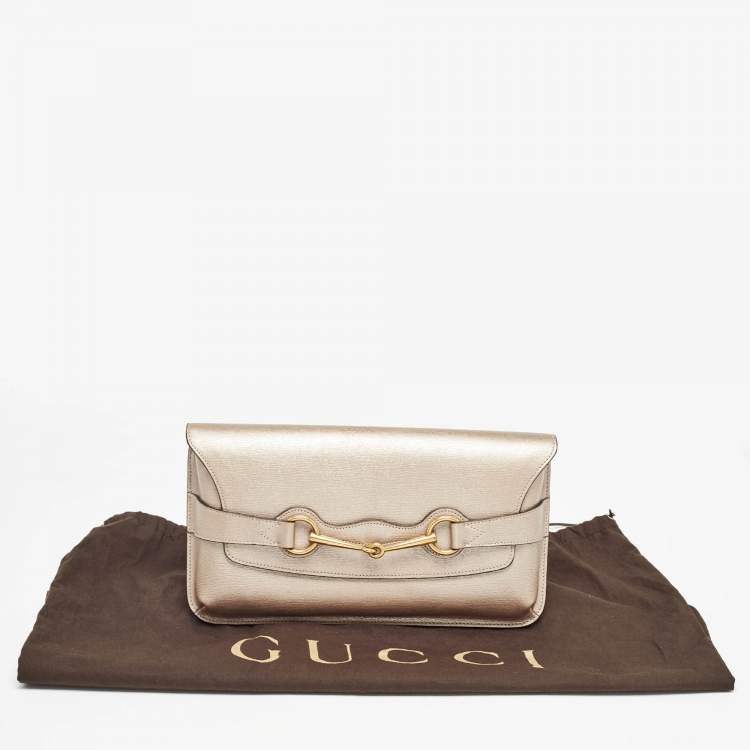 Pre Owned Gucci Metallic Beige Leather Bright Bit Clutch