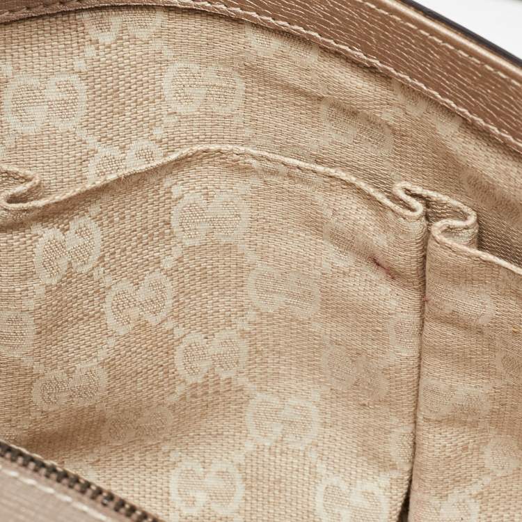 Pre Owned Gucci Metallic Beige Leather Bright Bit Clutch