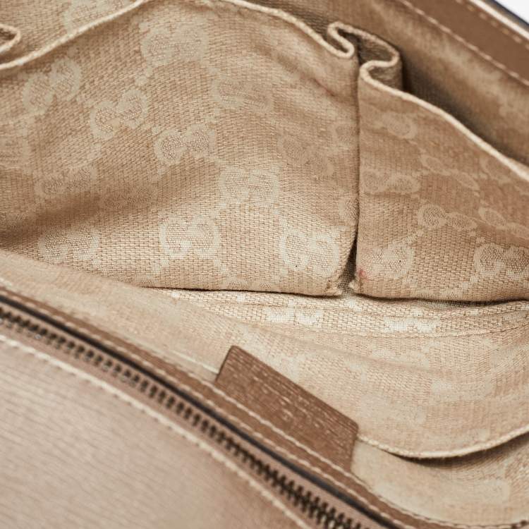 Pre Owned Gucci Metallic Beige Leather Bright Bit Clutch