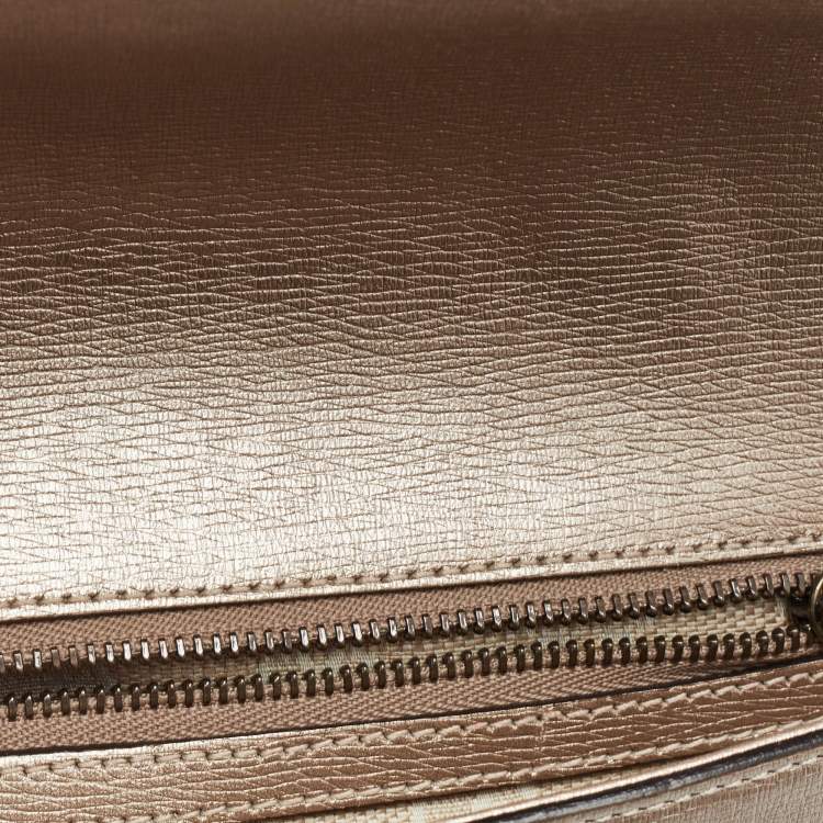 Pre Owned Gucci Metallic Beige Leather Bright Bit Clutch
