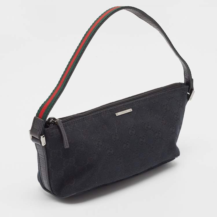 Pre Owned Gucci Black GG Canvas Web Boat Pochette
