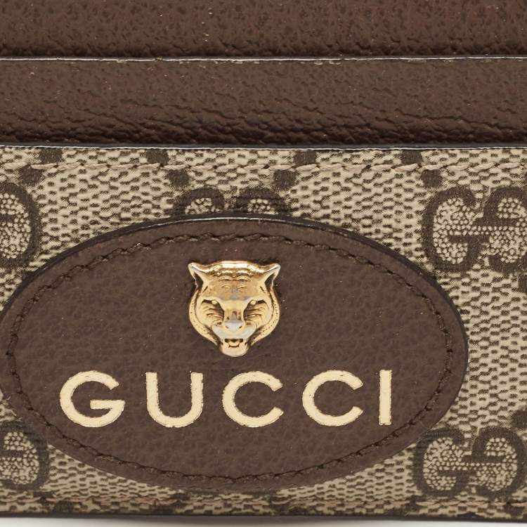 Pre Owned Gucci Beige/Ebony GG Supreme Canvas and Leather Neo Vintage Card Holder
