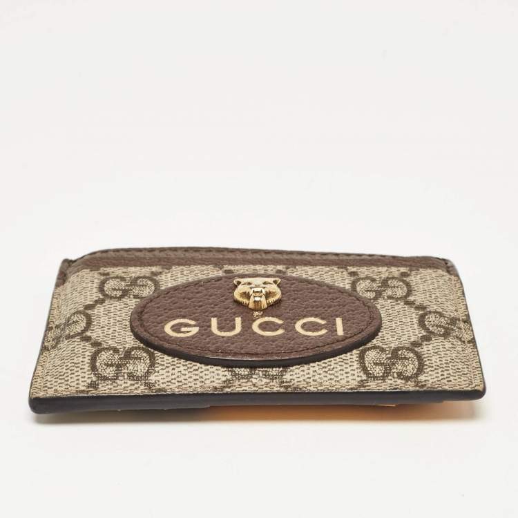 Pre Owned Gucci Beige/Ebony GG Supreme Canvas and Leather Neo Vintage Card Holder