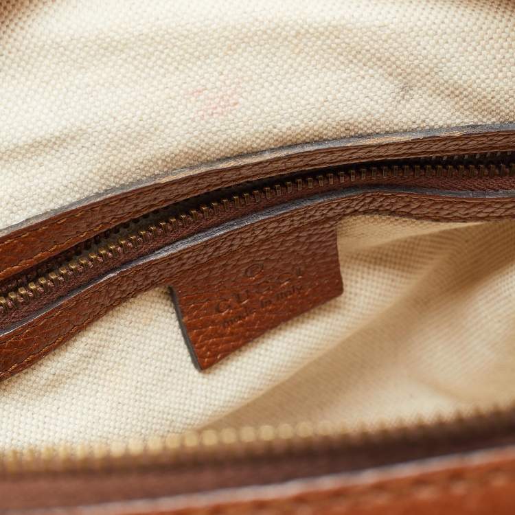 Pre Owned Gucci Brown/Tan Canvas Medium Vintage Web Boston Bag
