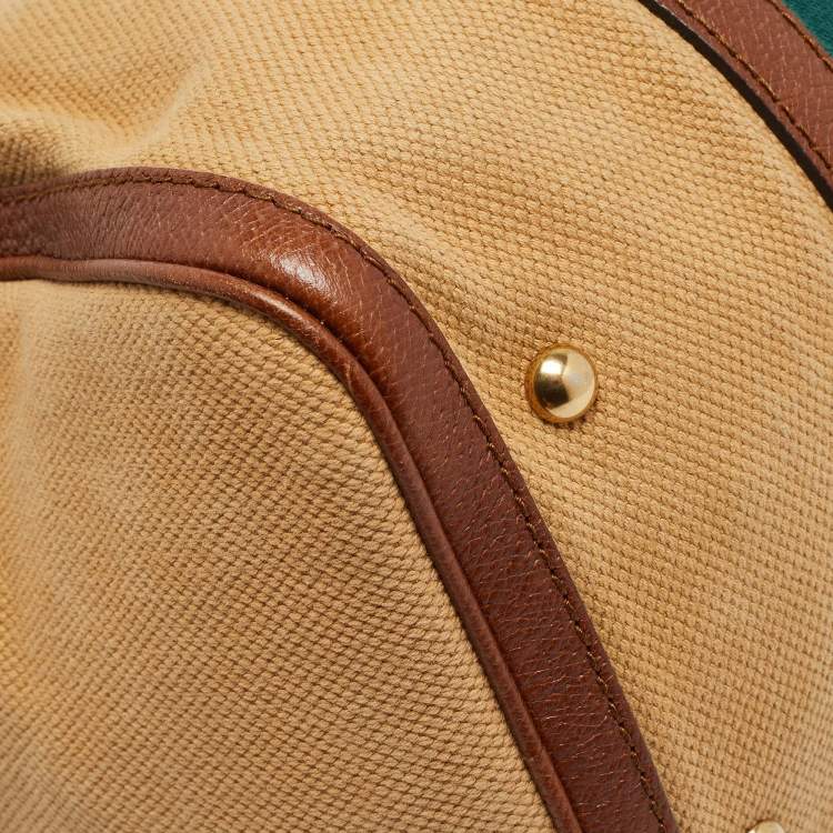 Pre Owned Gucci Brown/Tan Canvas Medium Vintage Web Boston Bag
