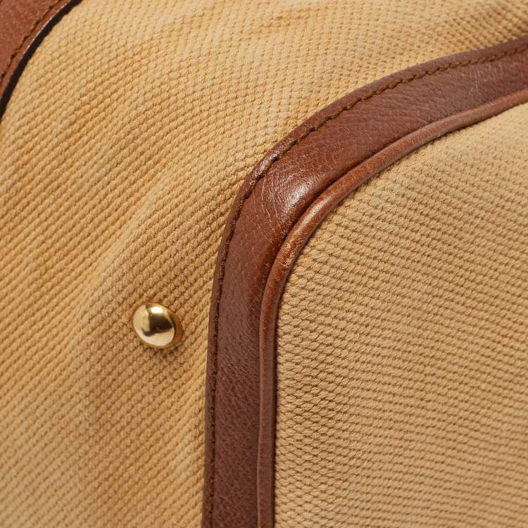 Pre Owned Gucci Brown/Tan Canvas Medium Vintage Web Boston Bag