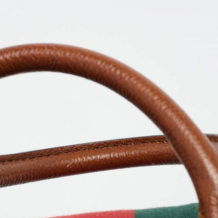 Pre Owned Gucci Brown/Tan Canvas Medium Vintage Web Boston Bag