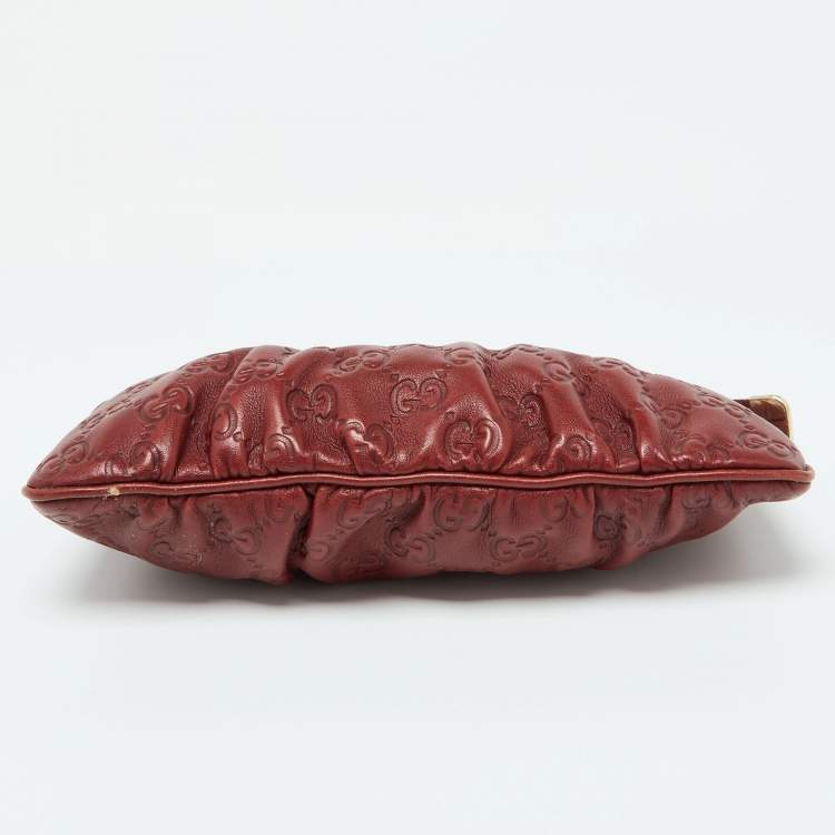 Pre Owned Gucci Brick Brown Guccissima Leather Wristlet Clutch