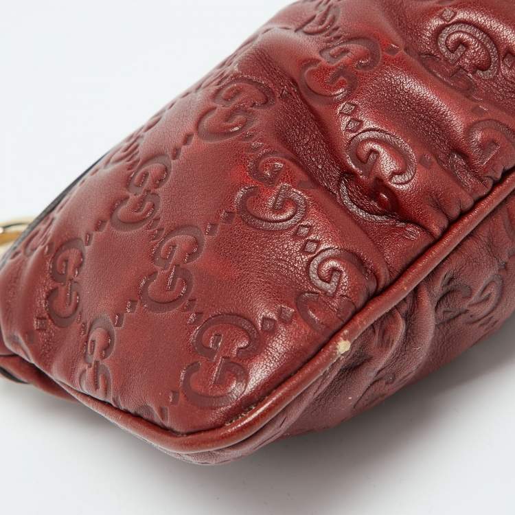 Pre Owned Gucci Brick Brown Guccissima Leather Wristlet Clutch