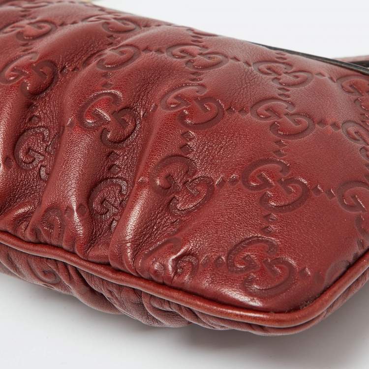 Pre Owned Gucci Brick Brown Guccissima Leather Wristlet Clutch
