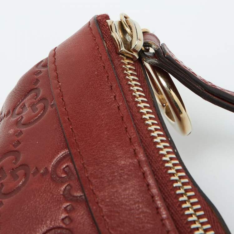Pre Owned Gucci Brick Brown Guccissima Leather Wristlet Clutch