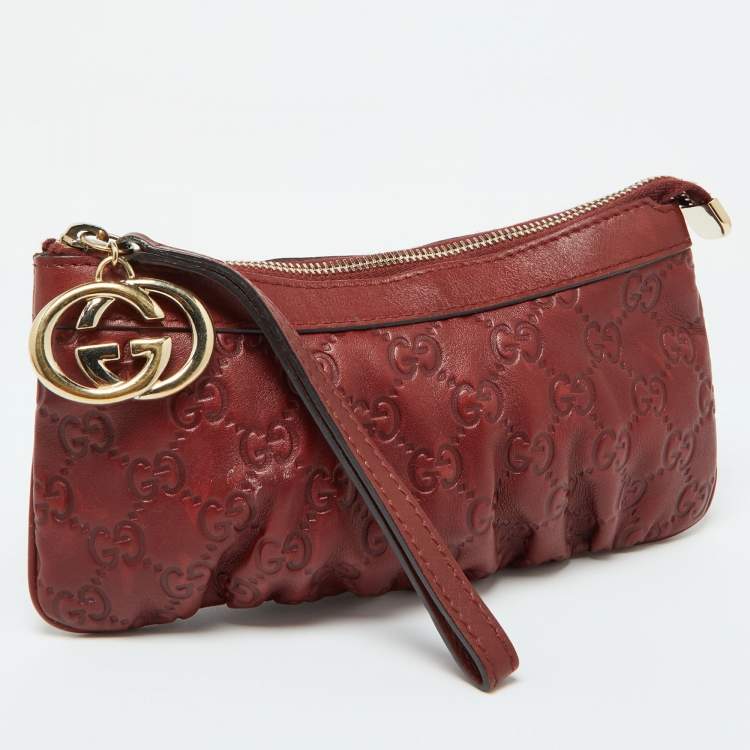 Pre Owned Gucci Brick Brown Guccissima Leather Wristlet Clutch