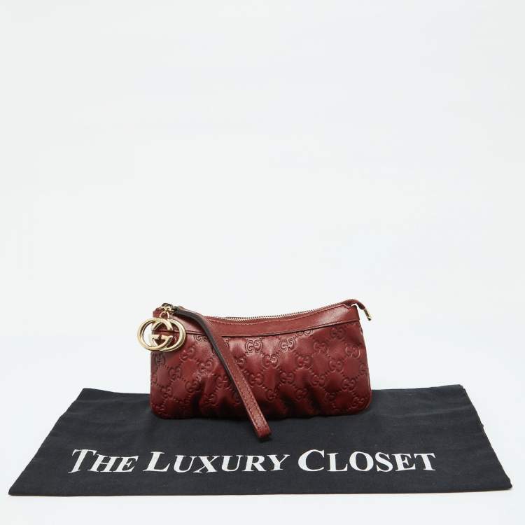 Pre Owned Gucci Brick Brown Guccissima Leather Wristlet Clutch