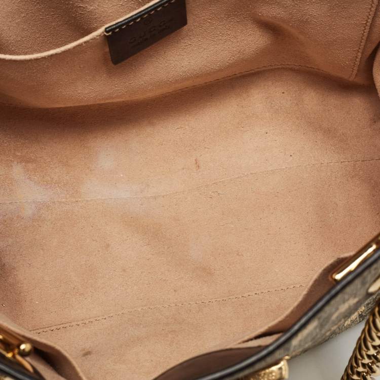 Pre Owned Gucci Black/Beige GG Supreme Canvas and Leather Small Padlock Bee Tote