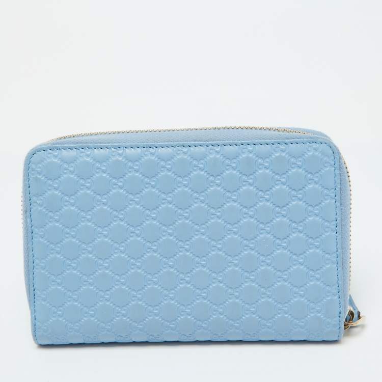 Pre Owned Gucci Blue Microguccissima Leather Zip Around Wallet