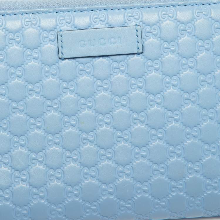 Pre Owned Gucci Blue Microguccissima Leather Zip Around Wallet