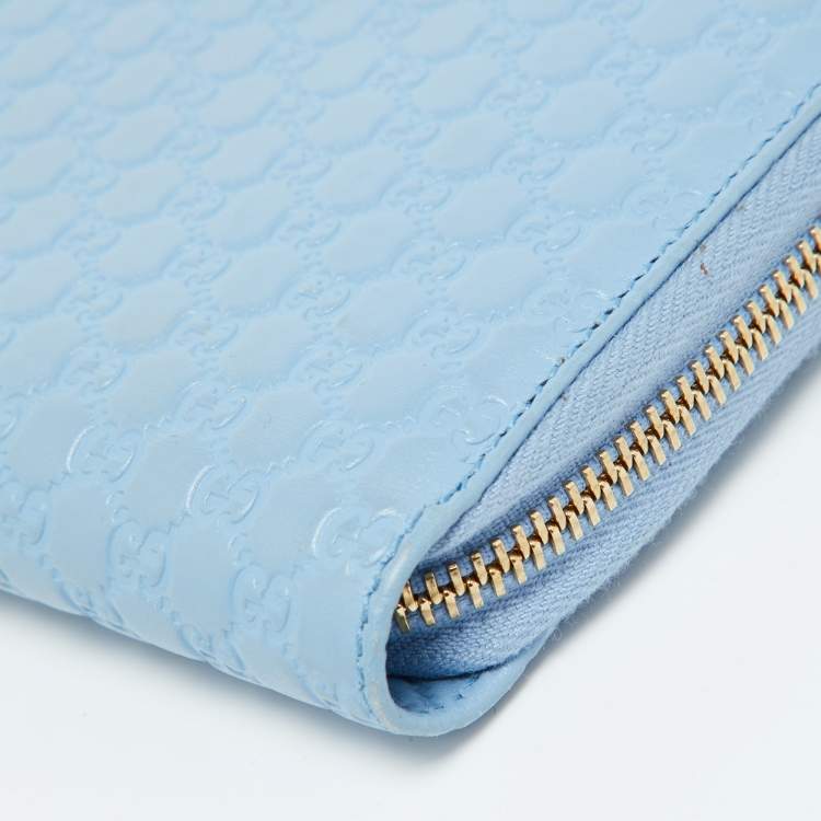 Pre Owned Gucci Blue Microguccissima Leather Zip Around Wallet