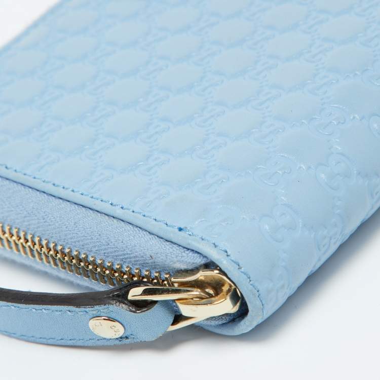 Pre Owned Gucci Blue Microguccissima Leather Zip Around Wallet