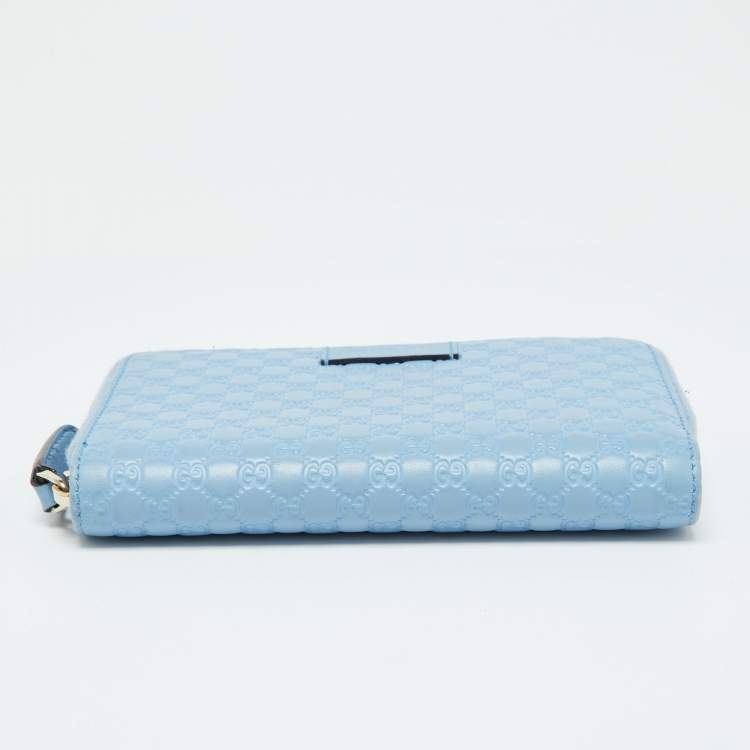 Pre Owned Gucci Blue Microguccissima Leather Zip Around Wallet