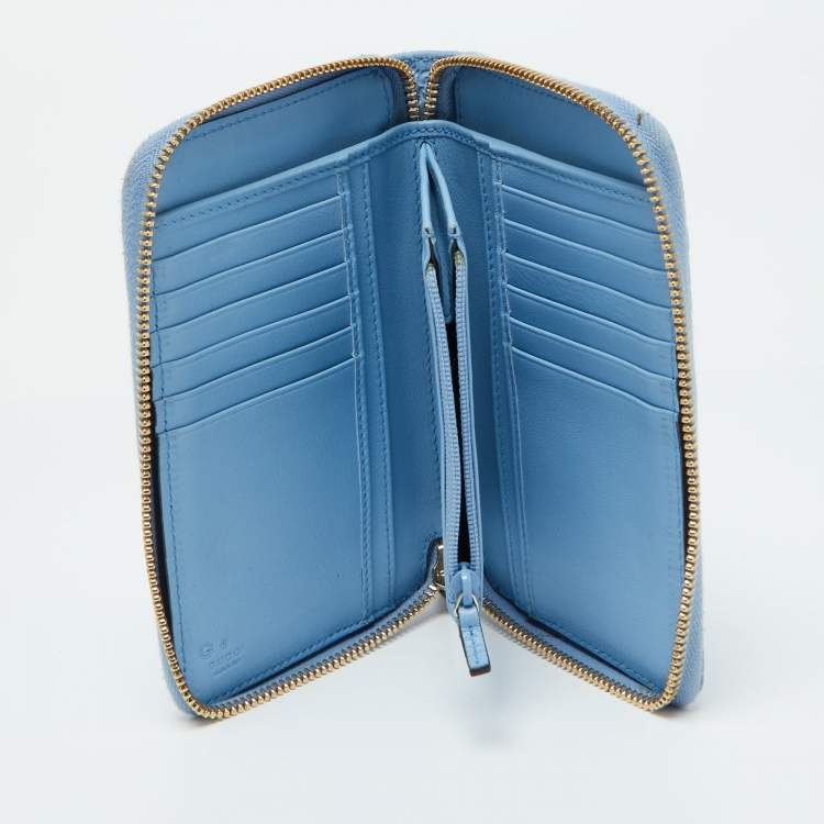 Pre Owned Gucci Blue Microguccissima Leather Zip Around Wallet