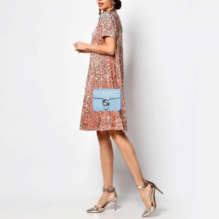 مملوكة مسبقًا Gucci Blue Leather Small Interlocking G Shoulder Bag