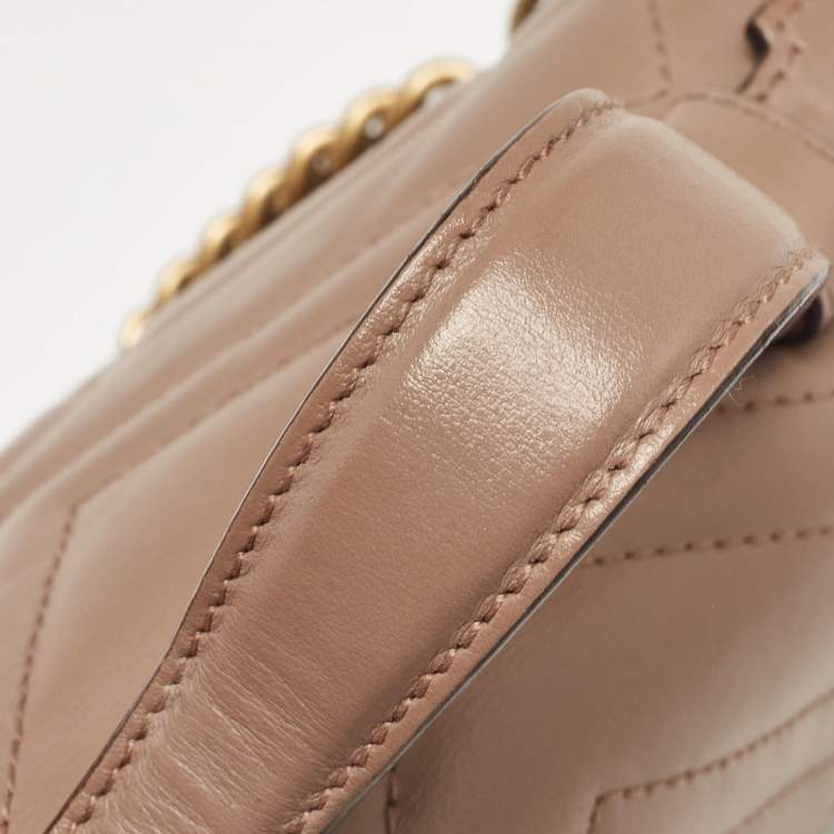 Pre Owned Gucci Dusty Pink Matelassé Leather Mini GG Marmont Top Handle Bag