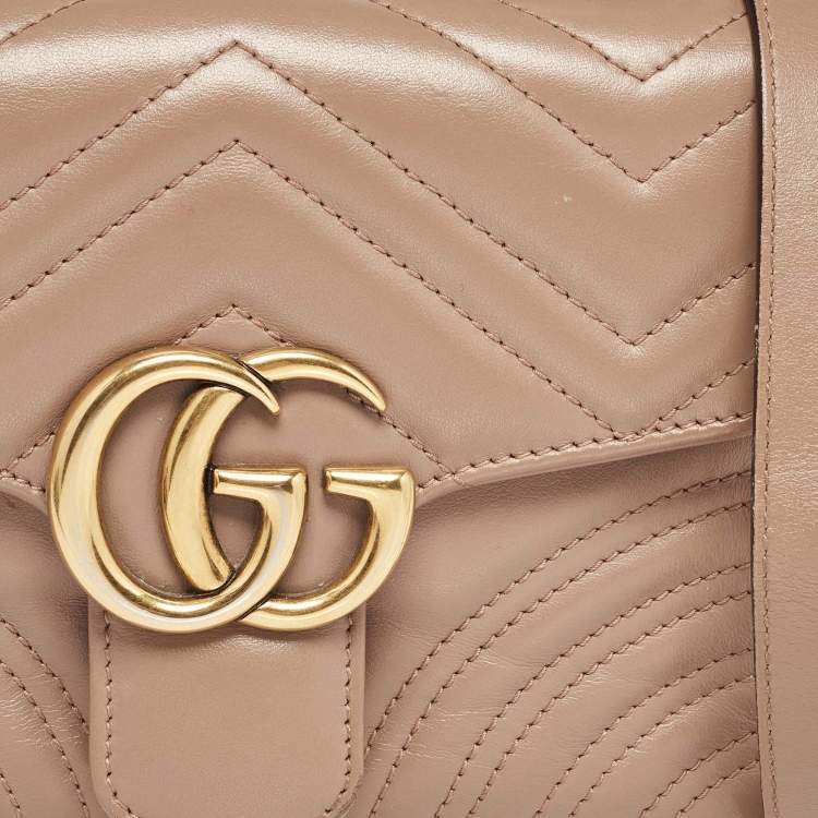 Pre Owned Gucci Dusty Pink Matelassé Leather Mini GG Marmont Top Handle Bag