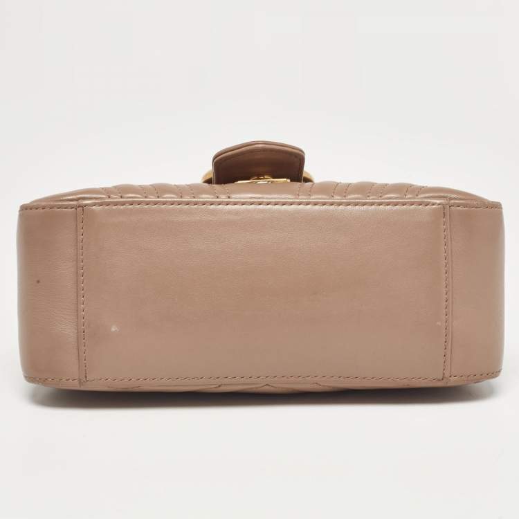 Pre Owned Gucci Dusty Pink Matelassé Leather Mini GG Marmont Top Handle Bag