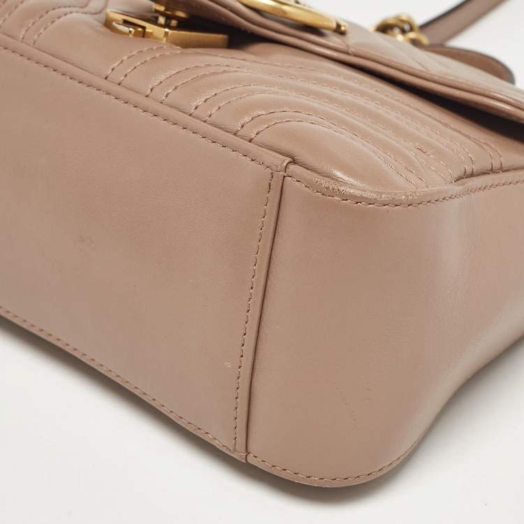 Pre Owned Gucci Dusty Pink Matelassé Leather Mini GG Marmont Top Handle Bag