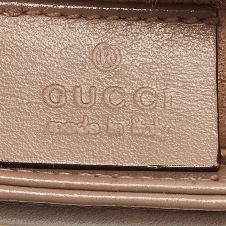 Pre Owned Gucci Dusty Pink Matelassé Leather Mini GG Marmont Top Handle Bag