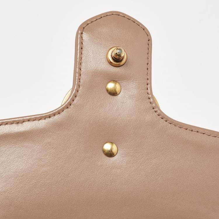 Pre Owned Gucci Dusty Pink Matelassé Leather Mini GG Marmont Top Handle Bag