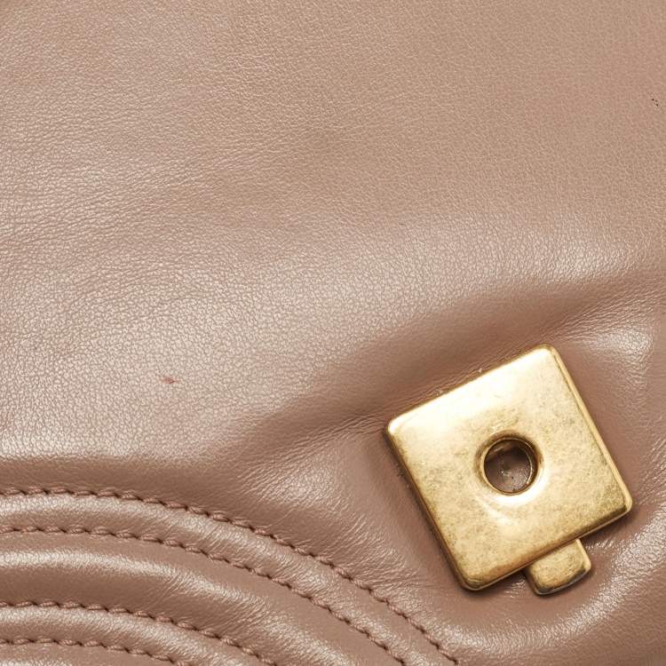 Pre Owned Gucci Dusty Pink Matelassé Leather Mini GG Marmont Top Handle Bag