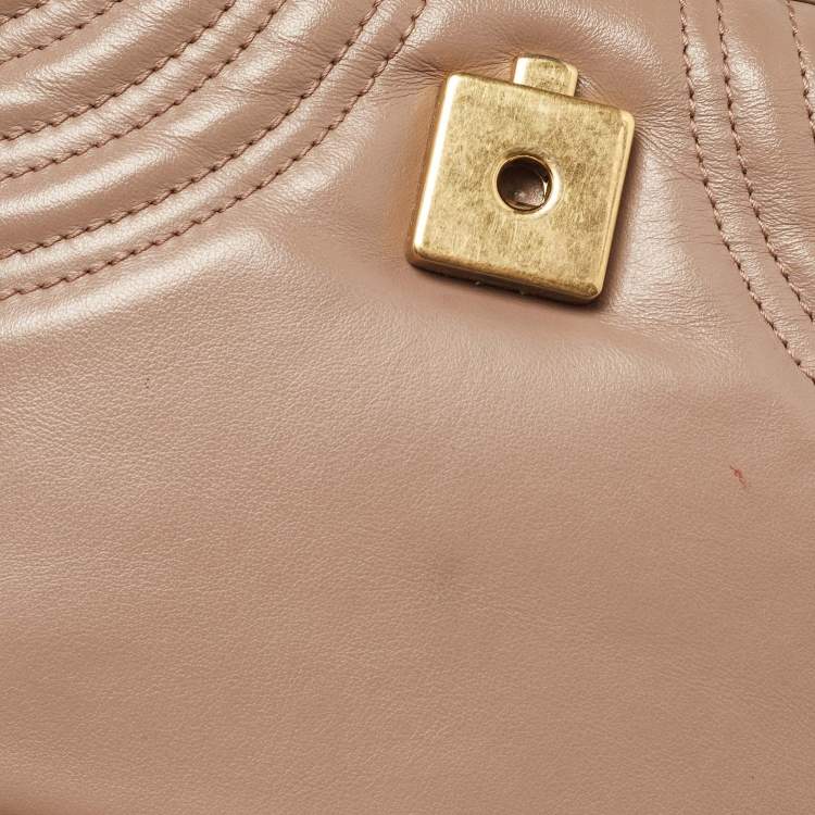 Pre Owned Gucci Dusty Pink Matelassé Leather Mini GG Marmont Top Handle Bag