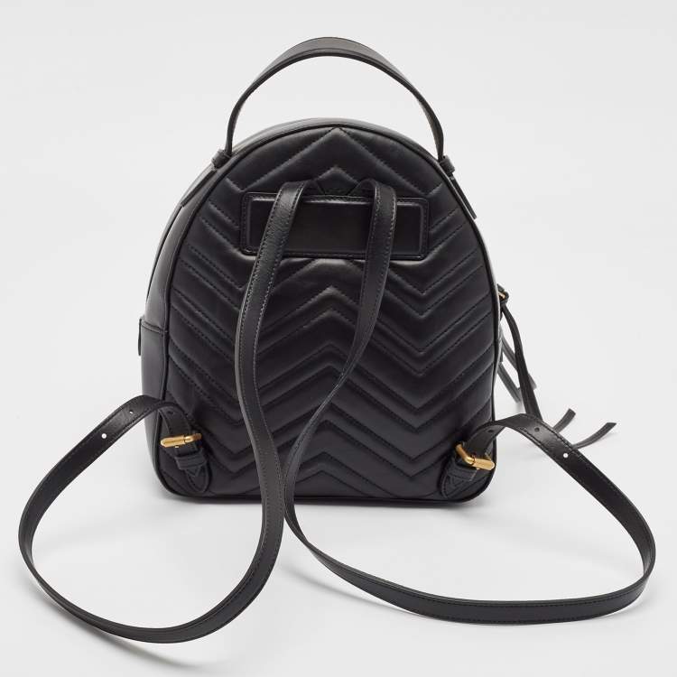 Pre Owned Gucci Black Matelassé Leather Animal Stud GG Marmont Dome Backpack