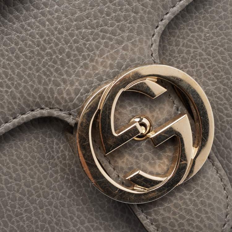 Pre Owned Gucci Grey Leather Small Dollar Interlocking G Crossbody Bag