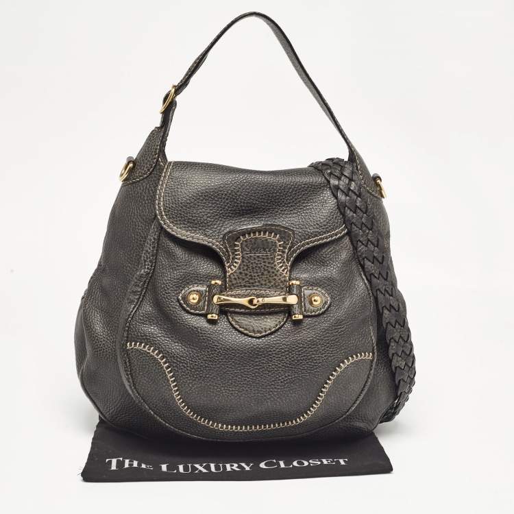 Pre Owned Gucci Grey Leather Large Pelham Hobo