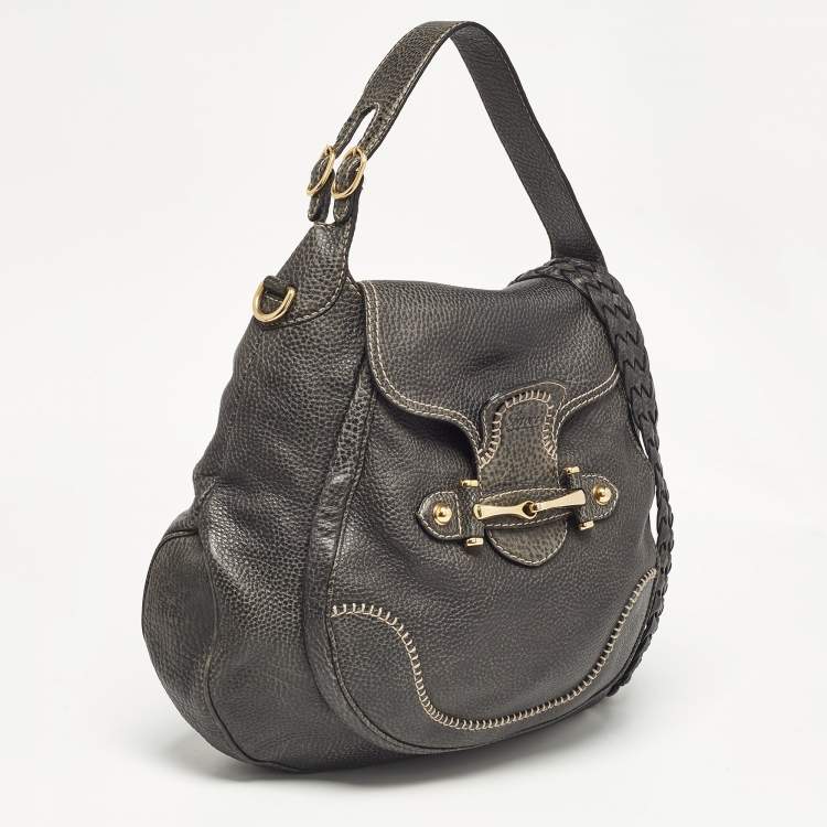 Pre Owned Gucci Grey Leather Large Pelham Hobo
